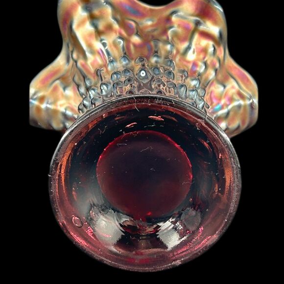 Fenton April Showers Carnival Glass Vase Ruffled Rim 6"H x5 3/4"W x 3 1/2" Base - Picture 3 of 8